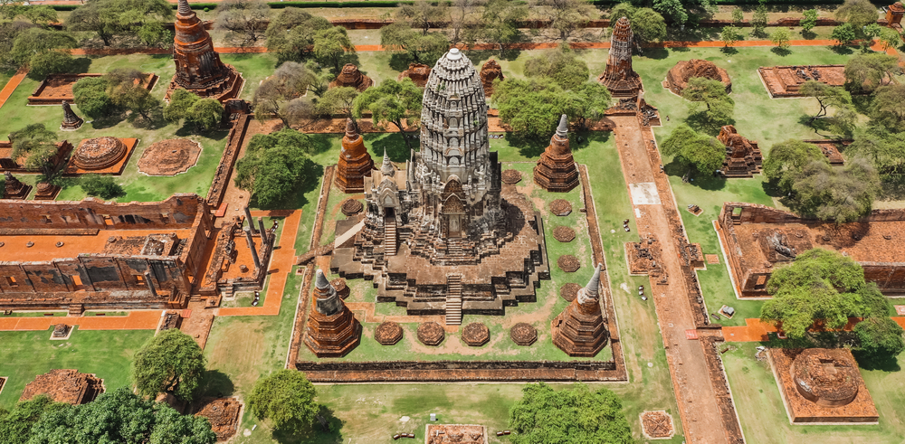 Wat Ratchaburana w Ayutthai z lotu ptaka