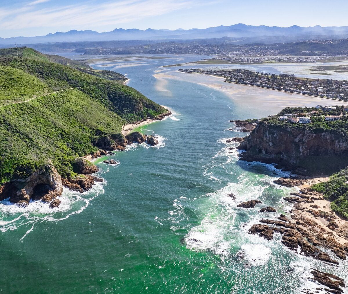 Przesmyk Knysna Heads i laguna Knysny z lotu ptaka
