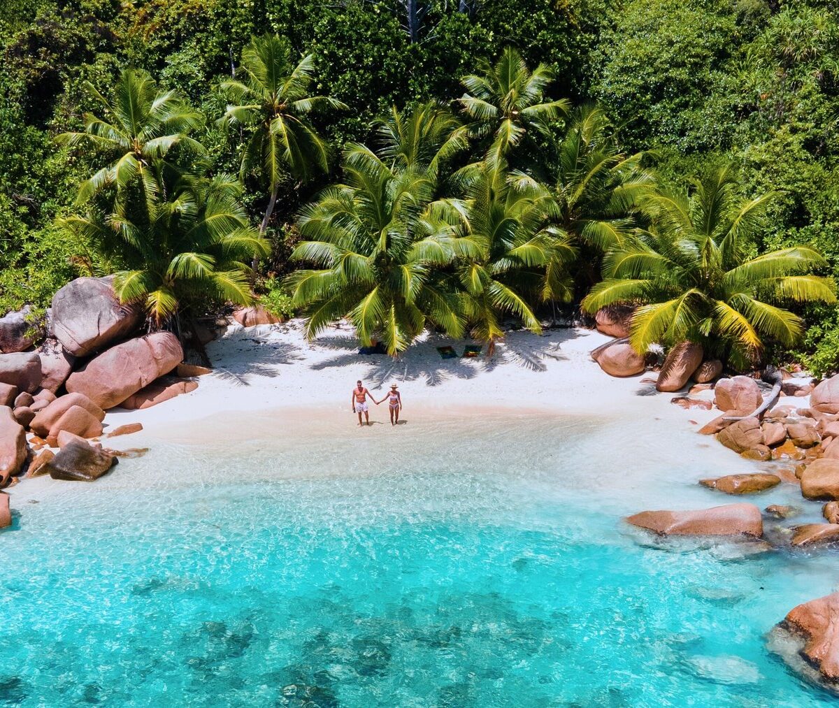 Plaża Anse Lazio na Praslinie z lotu ptaka