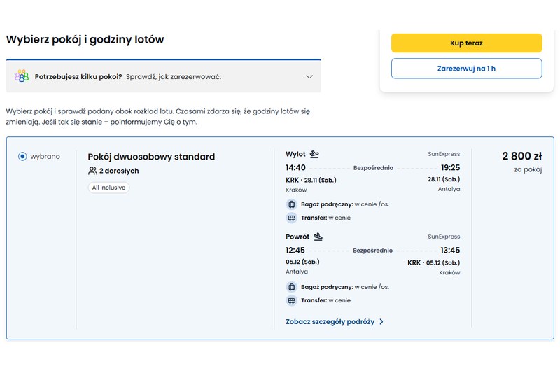wakacje.pl: loty SunExpress z Krakowa do Antalyi, all inclusive, 2800 zł za pokój dla dwóch osób, 28.11 do 5.12.2026