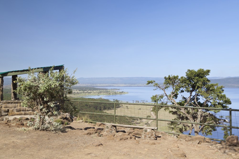 Punkt widokowy Baboon Cliff z barierką nad jeziorem Nakuru