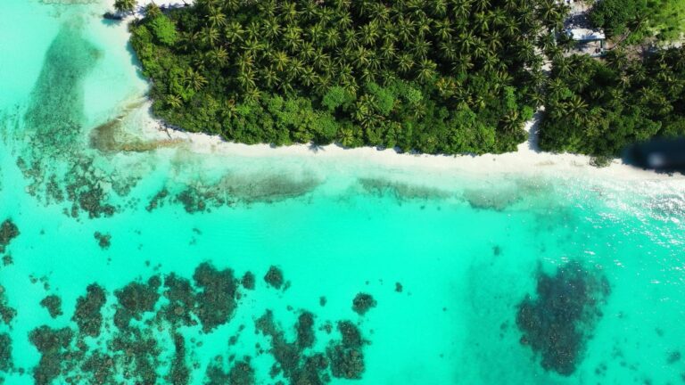 Wyspa Dhigurah z lotu ptaka: palmy i turkusowa laguna