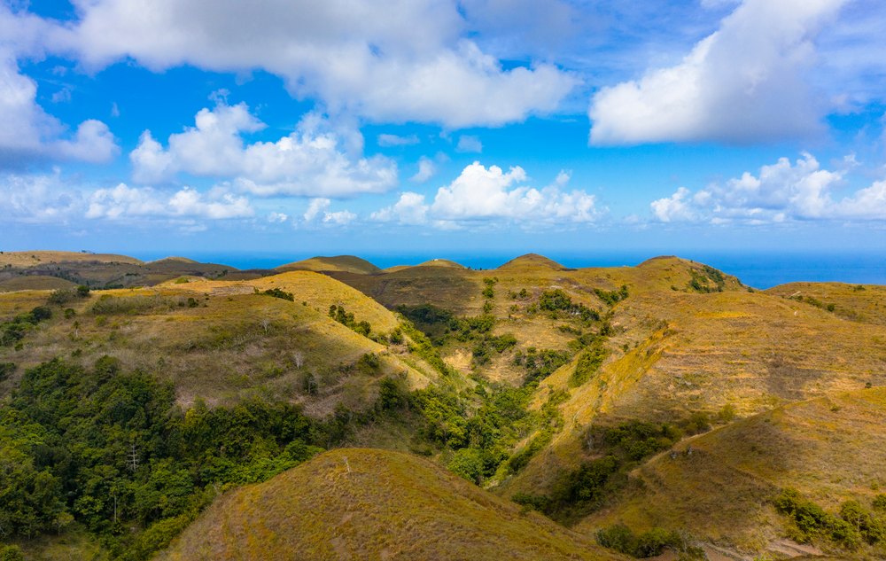 Pagórki Teletubbies Hill w Tanglad na Nusa Penidzie, z lotu ptaka